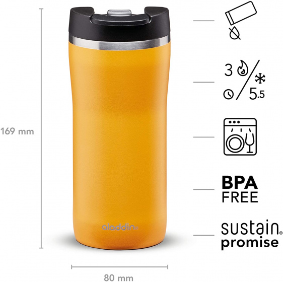 thermosbeker Mocca Leak-Lock RVS 350 ml okergeel - Afbeelding 4