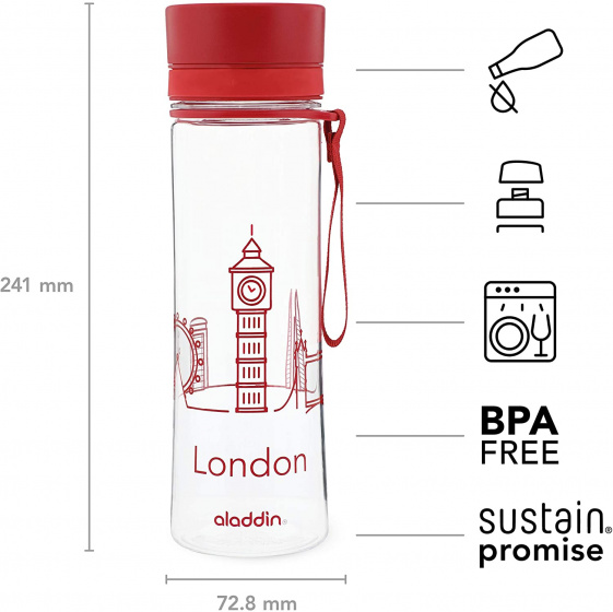 waterfles Aveo Londen 24 cm 600 ml rood - Afbeelding 4