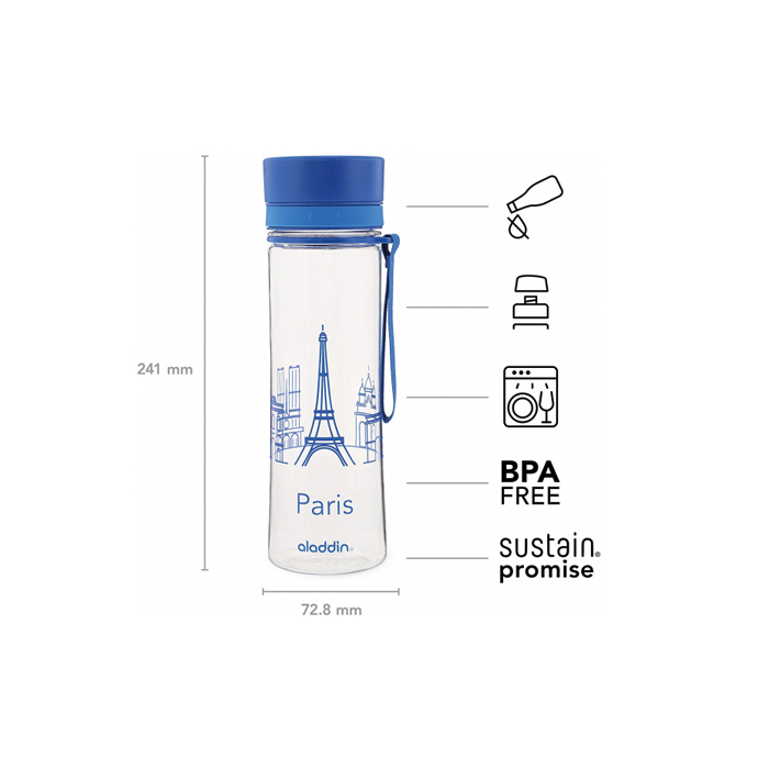 waterfles Aveo Parijs 24 cm 600 ml blauw - Afbeelding 4