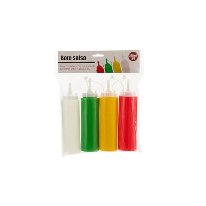 sausfles 250 ml 5 x 20 cm rood/wit/groen/geel 4 stuks