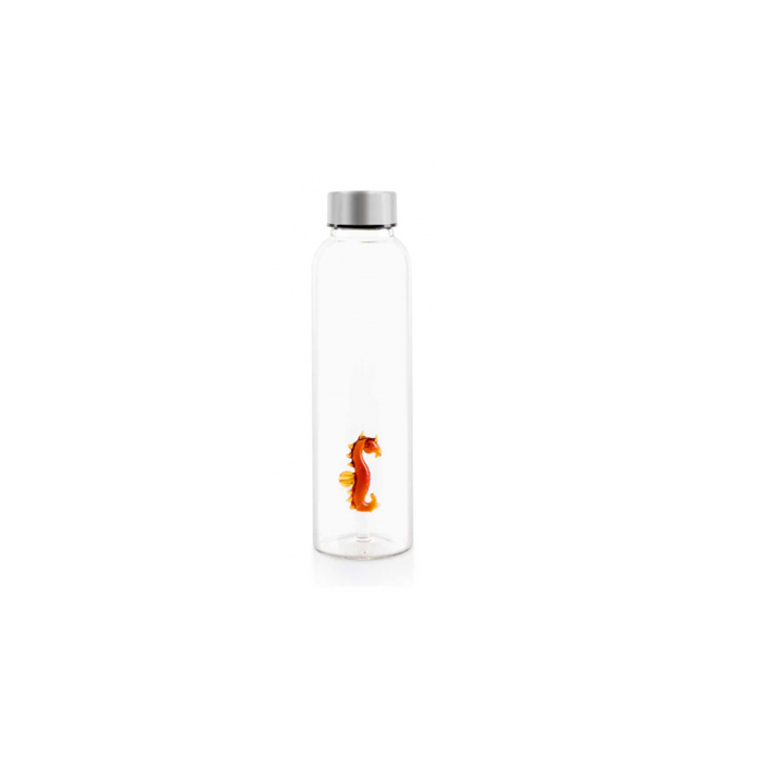drinkfles Sea Horse 500 ml 23 cm glas/RVS transparant