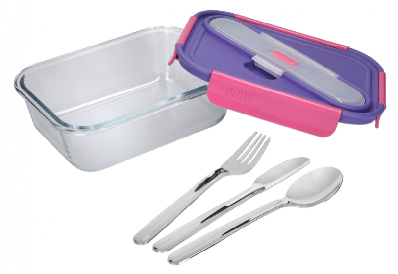 lunchbox Active 900 ml glas paars/roze 2-delig