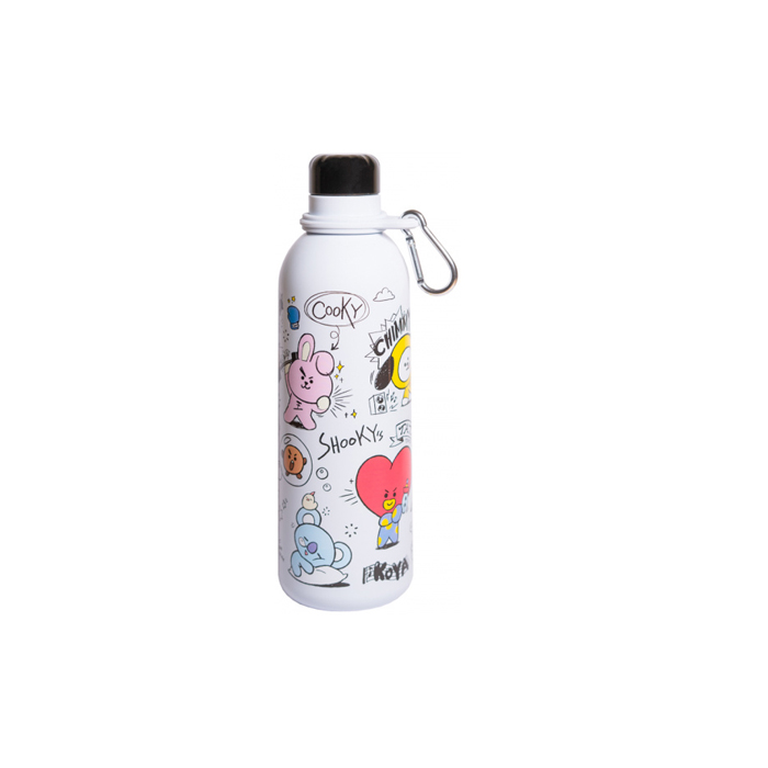drinkfles BT21 junior 500 ml 7 x 25 cm RVS wit
