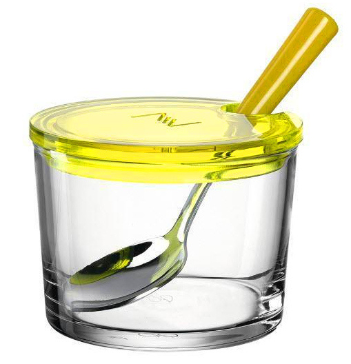jampot met lepel 10 cm glas geel 250 gram 3-delig