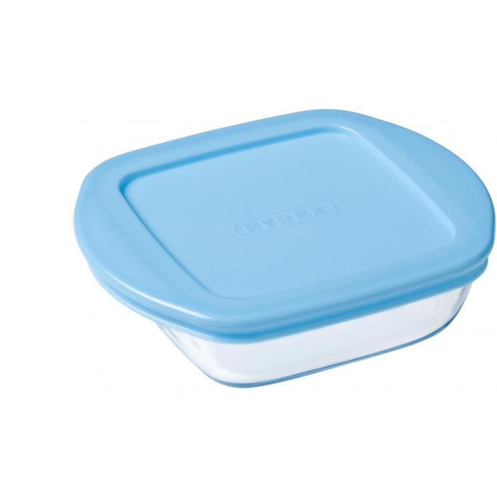 vershoudbakje 14 x 12 cm 0,35 liter glas transparant/blauw