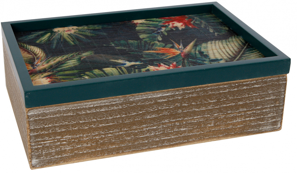 rechthoekige theedoos met drie vakjes 24x16x7,3 cm hout